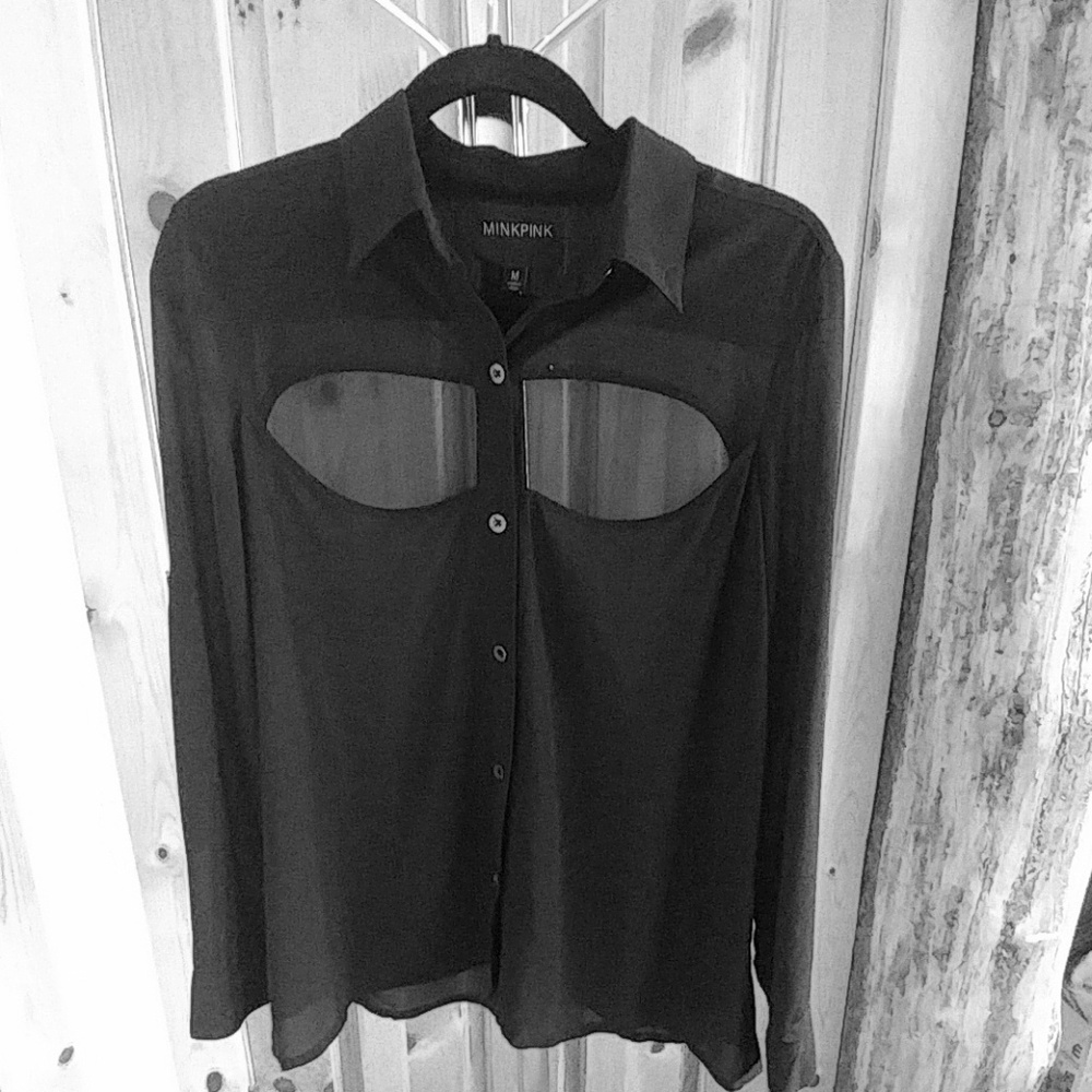 Minkpink Black dress shirt with front cut outs